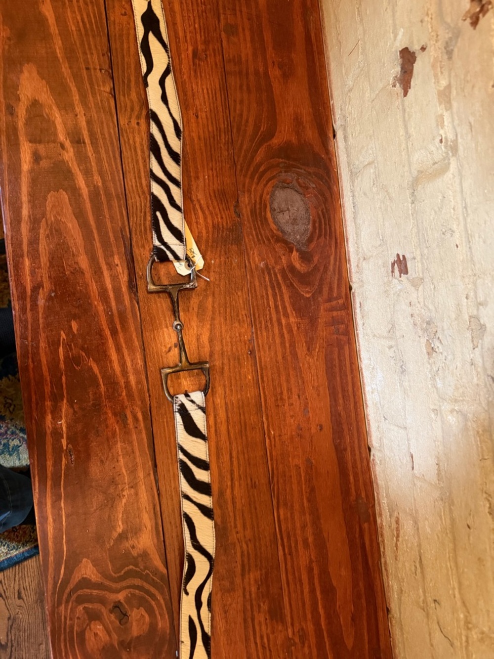 Tasha Polizzi Equestrian Bit Black and Cream Zebra Print Leather Belt